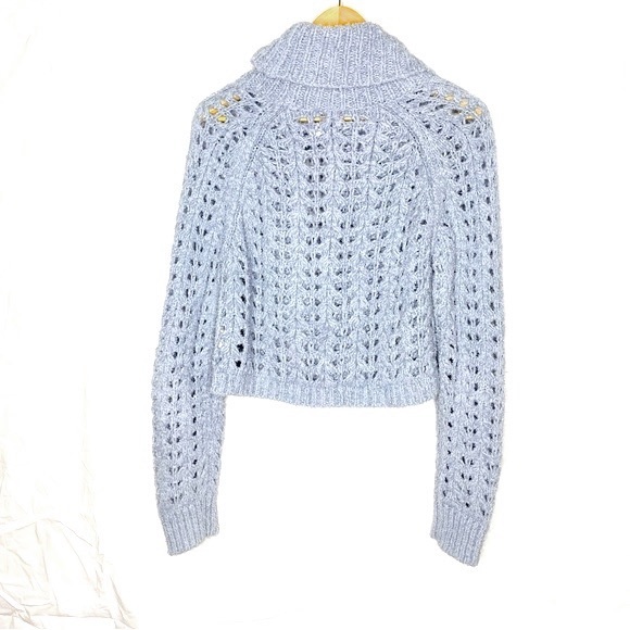 Free People SEASHELL POINTELLE TurtleNeck Cropped Sweater - L Large Pullover - Picture 4 of 9